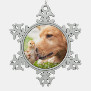 Dog en Chick Tin Sneeuwvlok Ornament