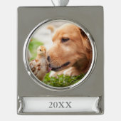 Dog en Chick Verzilverd Banner Ornament (Voorkant)