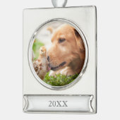Dog en Chick Verzilverd Banner Ornament (Links)