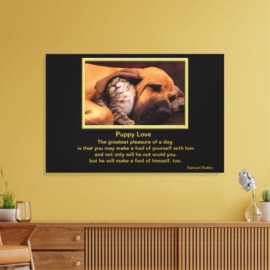 Dog en Kitten in de liefde Canvas Afdruk (Insitu (Woonkamer))