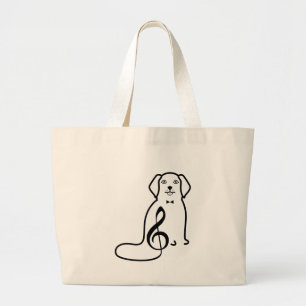 DOG EN MUZIEKNOOT GROTE TOTE BAG