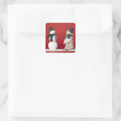 Dog en Snowman Vierkante Sticker (Tas)