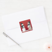 Dog en Snowman Vierkante Sticker (Envelop)