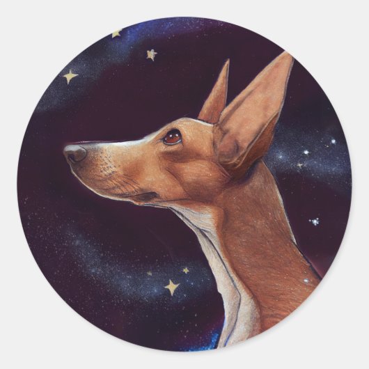 Dog en Stars Art Night Sky Ronde Sticker (Voorkant)