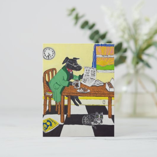 Dog Enjoing Coffee en Donuts Briefkaart (Staand voorkant)
