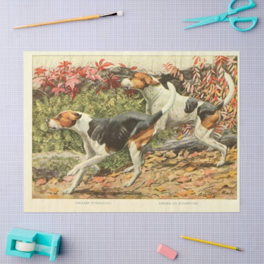 Dog Ephemera Decoupage Engelse Foxhounds Tissuepapier (Craft)