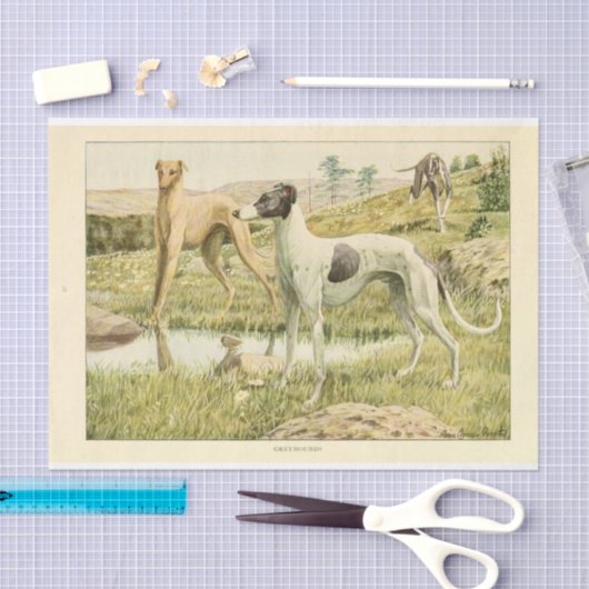 Dog Ephemera Decoupage Grey Hounds Tissuepapier (Craft)