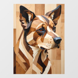Dog Face intarsia wood art print Window Cling Raamsticker