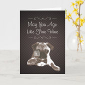 Dog & Fine Wine Dark Grids Verjaardag Wenskaart Kaart (Gele Bloem)
