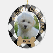 Dog FIRST CHRISTMAS 2-Sided 2-Photo Buffalo Check Keramisch Ornament (Links)