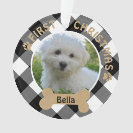 Dog FIRST CHRISTMAS Black White Buffalo Ornament