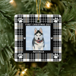 Dog FIRST CHRISTMAS Black White Play Paw Print Keramisch Ornament