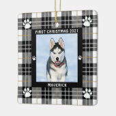 Dog FIRST CHRISTMAS Black White Play Paw Print Keramisch Ornament (Links)