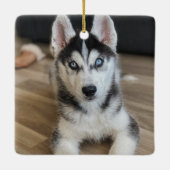 Dog FIRST CHRISTMAS Black White Play Paw Print Keramisch Ornament (Achterkant)