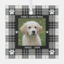 Dog FIRST CHRISTMAS Black White Tan Pset Glas Ornament