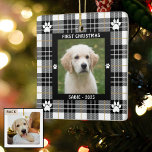 Dog FIRST CHRISTMAS Black White Tan Pset Keramisch Ornament<br><div class="desc">Herdenk je EERSTE KERSTMIS met je nieuwe puppy of creëer een aandenken keramisch ornament met je aangepaste titel. Deze tweezijdige ornament stijl heeft twee van uw favoriete foto's - één aan elke kant. ALLE tekst kan worden bewerkt, zodat u deze naar wens kunt wijzigen. De gepersonaliseerde voorzijde heeft een bewerkbare...</div>