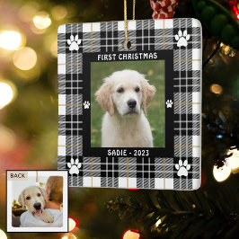 Dog FIRST CHRISTMAS Black White Tan Pset Keramisch Ornament