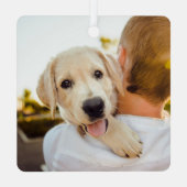 Dog FIRST CHRISTMAS Black White Tan Pset Metalen Ornament (Achterkant)