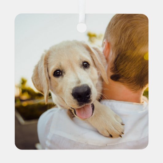 Dog FIRST CHRISTMAS Black White Tan Pset Metalen Ornament (Achterkant)