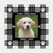 Dog FIRST CHRISTMAS Black White Tan Pset Metalen Ornament (Voorkant)
