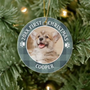 Dog FIRST CHRISTMAS Green Buffalo Keramisch Ornament