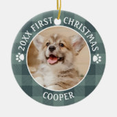 Dog FIRST CHRISTMAS Green Buffalo Keramisch Ornament (Voorkant)
