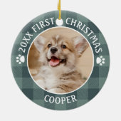 Dog FIRST CHRISTMAS Green Buffalo Keramisch Ornament (Achterkant)