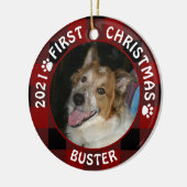 Dog FIRST CHRISTMAS Red Buffalo Pset 2 Foto Keramisch Ornament (Links)