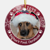Dog First Christmas Snowflakes 2 Photos Keramisch Ornament (Voorkant)