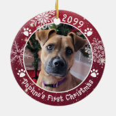 Dog First Christmas Snowflakes 2 Photos Keramisch Ornament (Achterkant)