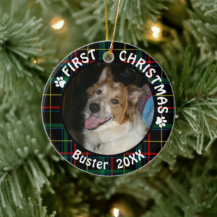 Dog First Kerstmis 2-Photo 2-Sided Pset Keramisch Ornament