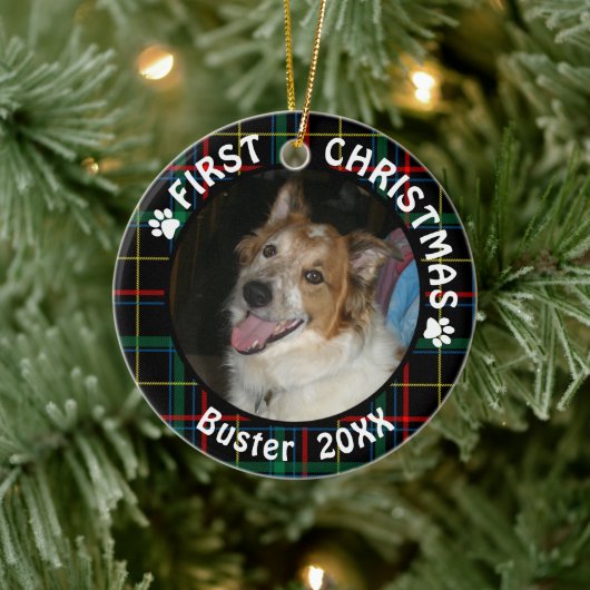 Dog First Kerstmis 2-Photo 2-Sided Pset Keramisch Ornament (Boom)
