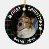 Dog First Kerstmis 2-Photo 2-Sided Pset Keramisch Ornament (Voorkant)