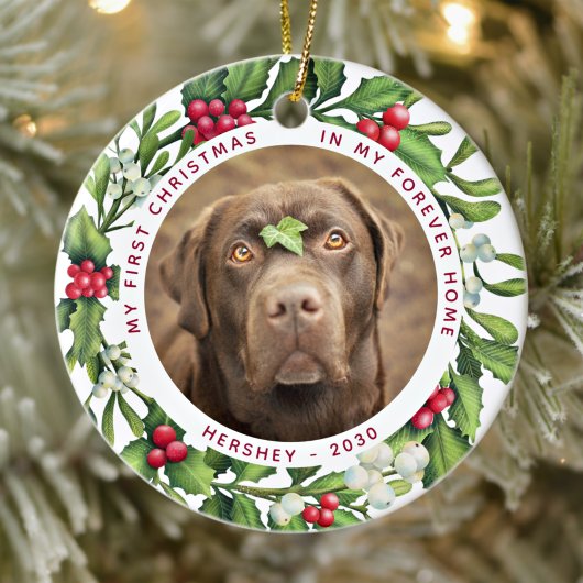 Dog First Kerstmis Home 2 Foto Mistletoe Keramisch Ornament