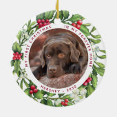 Dog First Kerstmis Home 2 Foto Mistletoe Keramisch Ornament (Achterkant)