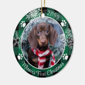 Dog First Kerstmis Snowflake Foto Green Pset Keramisch Ornament (Links)