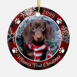 Dog First Kerstmis Snowflake Foto Red Pset Keramisch Ornament