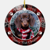 Dog First Kerstmis Snowflake Foto Red Pset Keramisch Ornament (Achterkant)