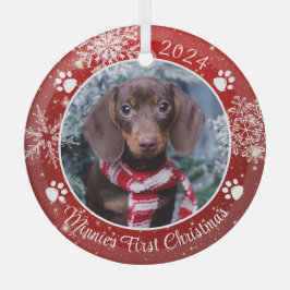 Dog First Kerstmis Snowflake Foto Red White Glas Ornament