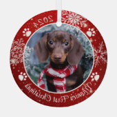 Dog First Kerstmis Snowflake Foto Red White Glas Ornament (Achterkant)