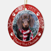 Dog First Kerstmis Snowflake Foto Red White Keramisch Ornament (Links)