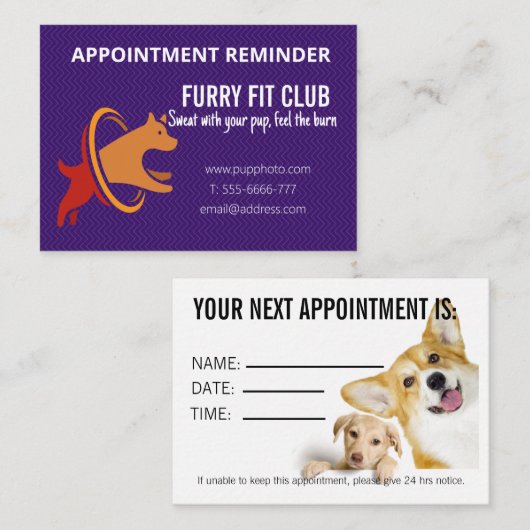 Dog Fitness & Exercise Appointcard Notitiekaartje (Voorkant / Achterkant)