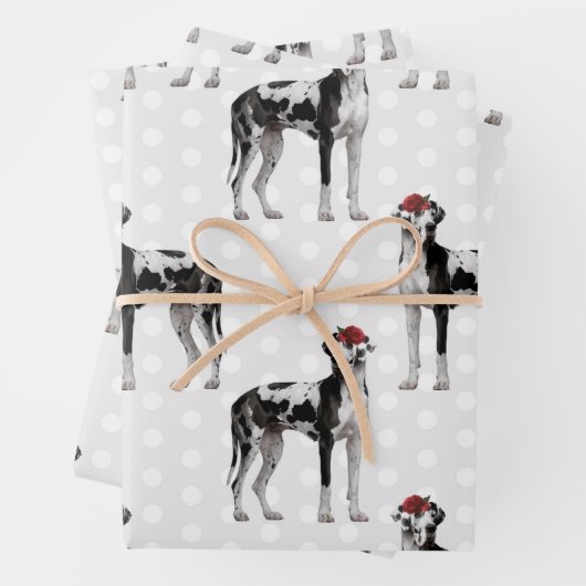 Dog Floral Great Dane Pattern, Hondenliefhebber Inpakpapier Vel (In situ)
