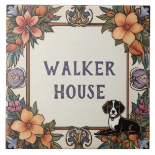 Dog & Flowers Custom House Naam Bord Teken Plaque Tegeltje