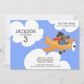 Dog Flying Airplane Cute Boy's Birthday Party Kaart (Voorkant)