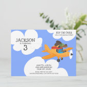 Dog Flying Airplane Cute Boy's Birthday Party Kaart (Staand voorkant)