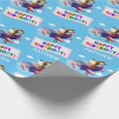 Dog Flying Airplane Personised Birthday Cadeaupapier (Hoek)