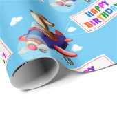 Dog Flying Airplane Personised Birthday Cadeaupapier (Rol Hoek)
