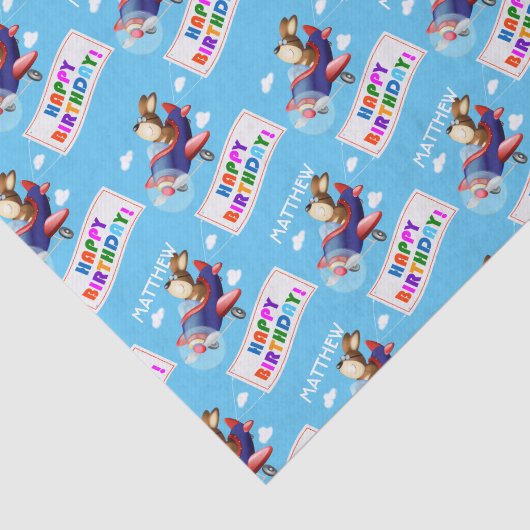 Dog Flying Airplane Personised Birthday Tissuepapier (Detail)