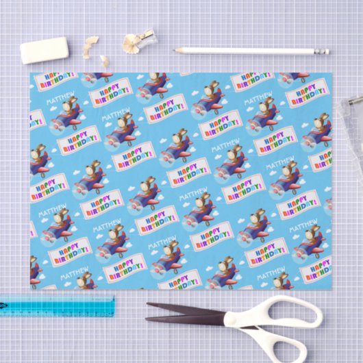 Dog Flying Airplane Personised Birthday Tissuepapier (Craft)